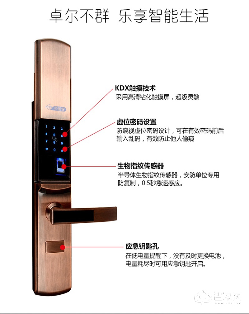 芯恒安电子锁 公寓大门滑盖智能指纹锁