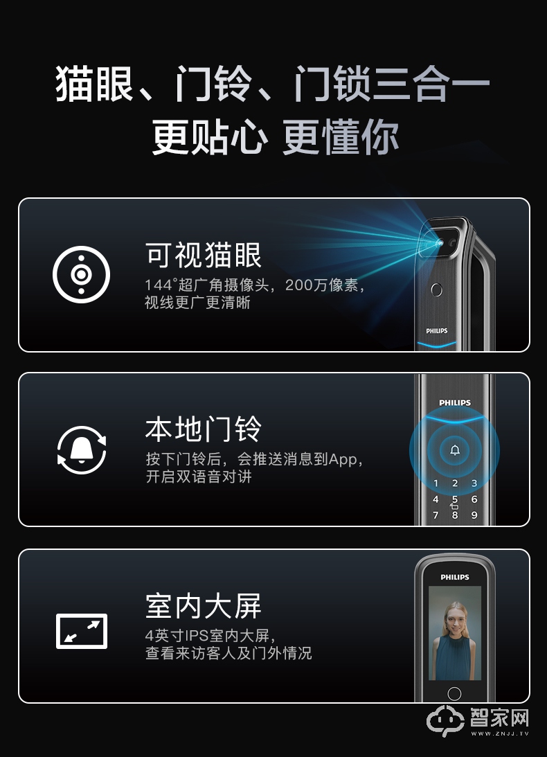 飞利浦智能锁 DDL708-V猫眼视频锁