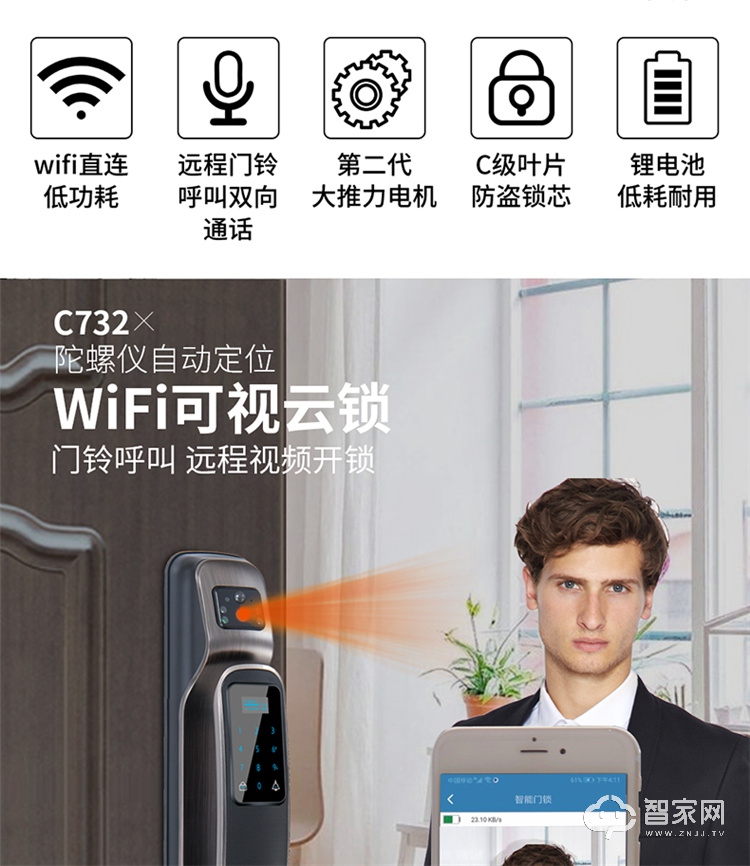 思歌全自动智能锁 人脸识别指纹锁
