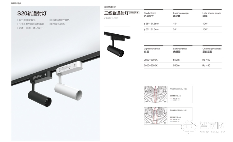 易来轨道射灯S20 超低待机功耗 万分级细腻调光